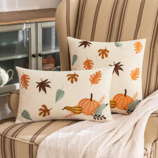 Autumn Leaves Embroidered Pillow Covers - Cozy Seasonal Decor