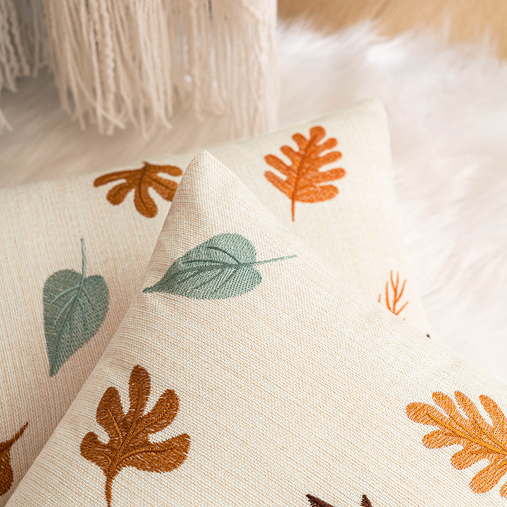 Autumn Leaves Embroidered Pillow Covers - Cozy Seasonal Decor - Image 3