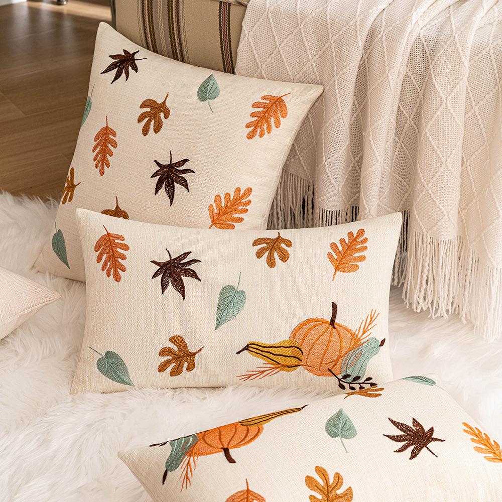 Autumn Leaves Embroidered Pillow Covers - Cozy Seasonal Decor - Image 4