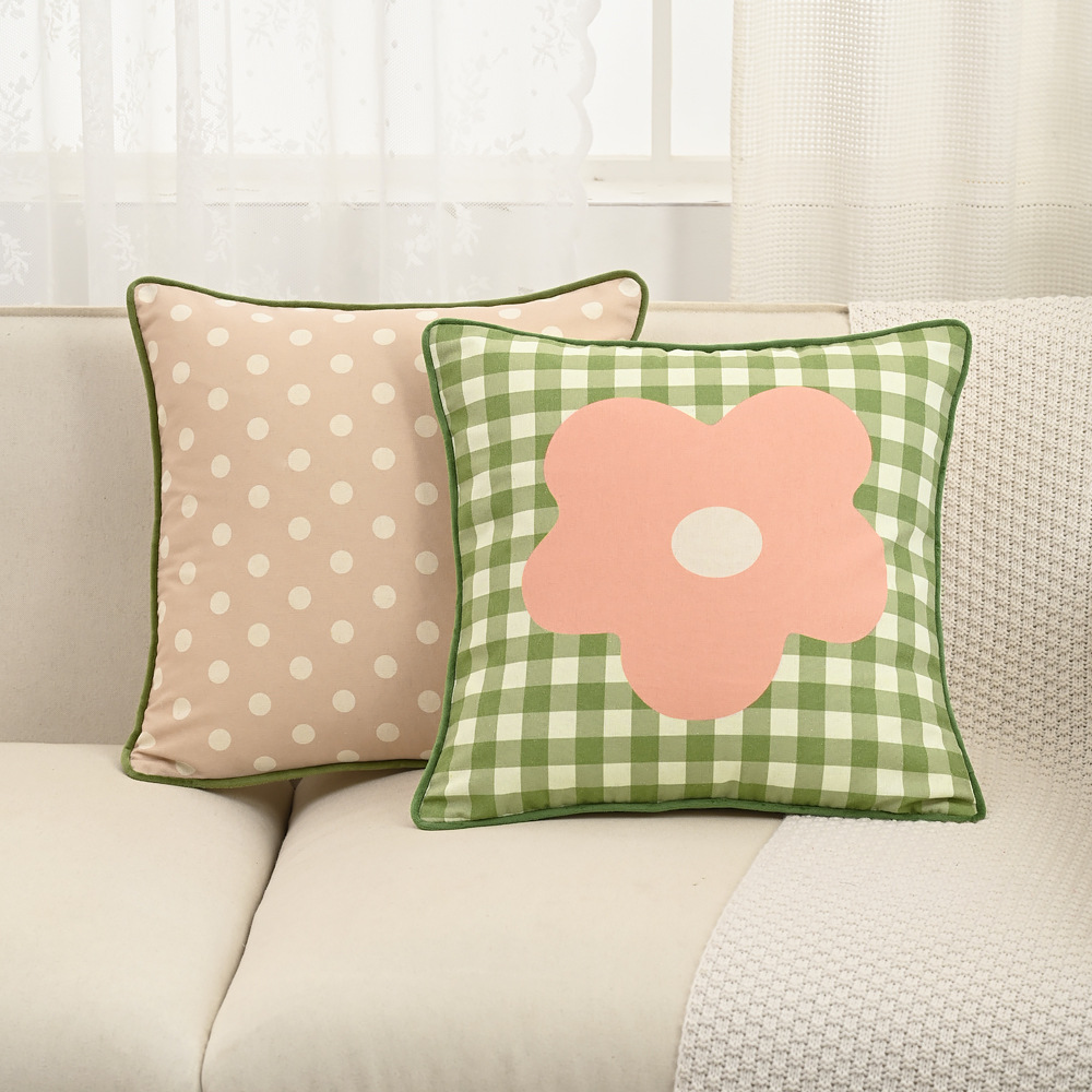Sweet Polka Dot & Floral Cushion Cover 18x18 Inch Cotton Linen - Image 3
