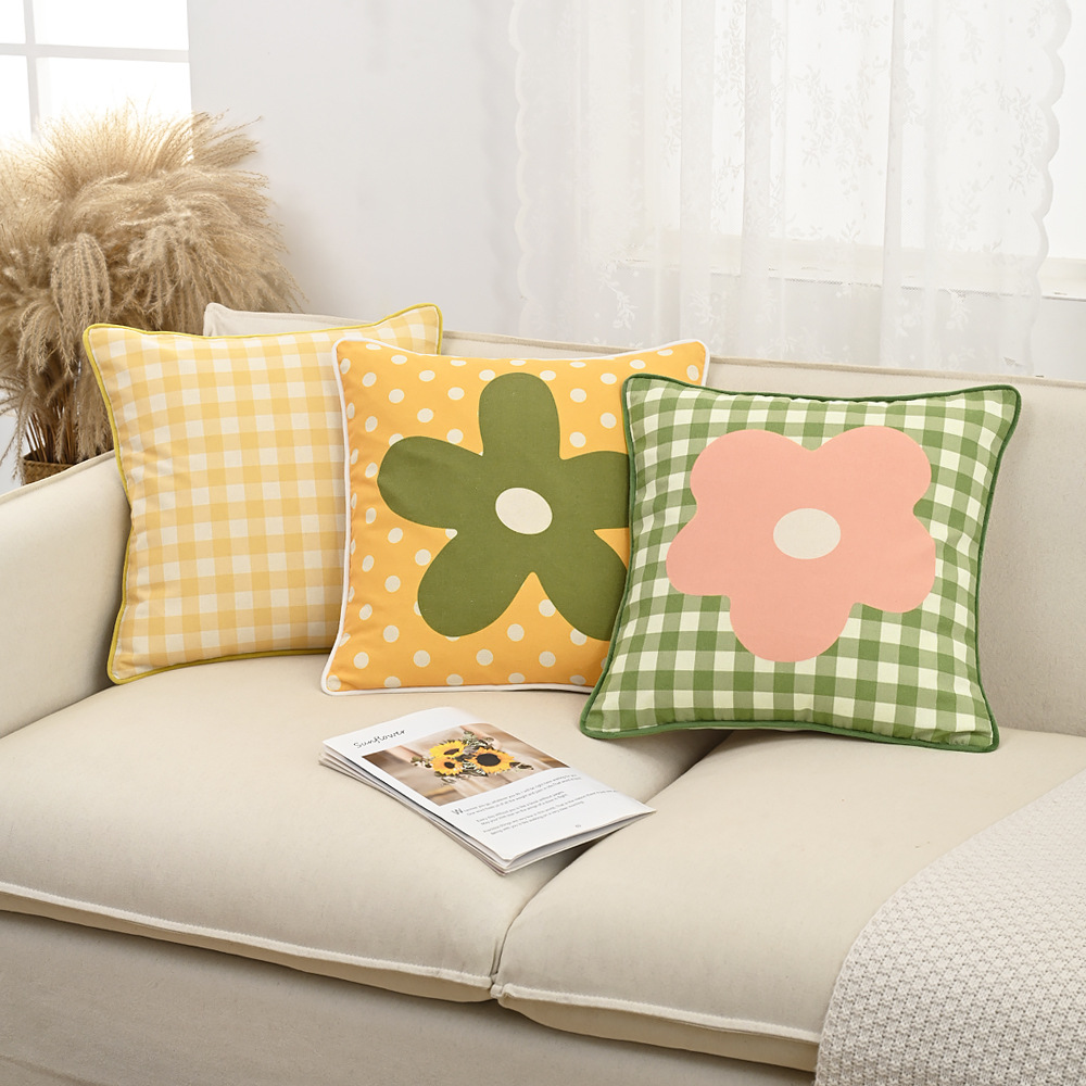 Sweet Polka Dot & Floral Cushion Cover 18x18 Inch Cotton Linen - Image 2