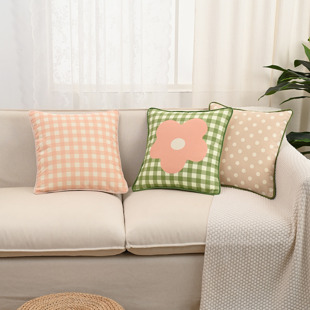 Sweet Polka Dot & Floral Cushion Cover 18x18 Inch Cotton Linen - Image 5