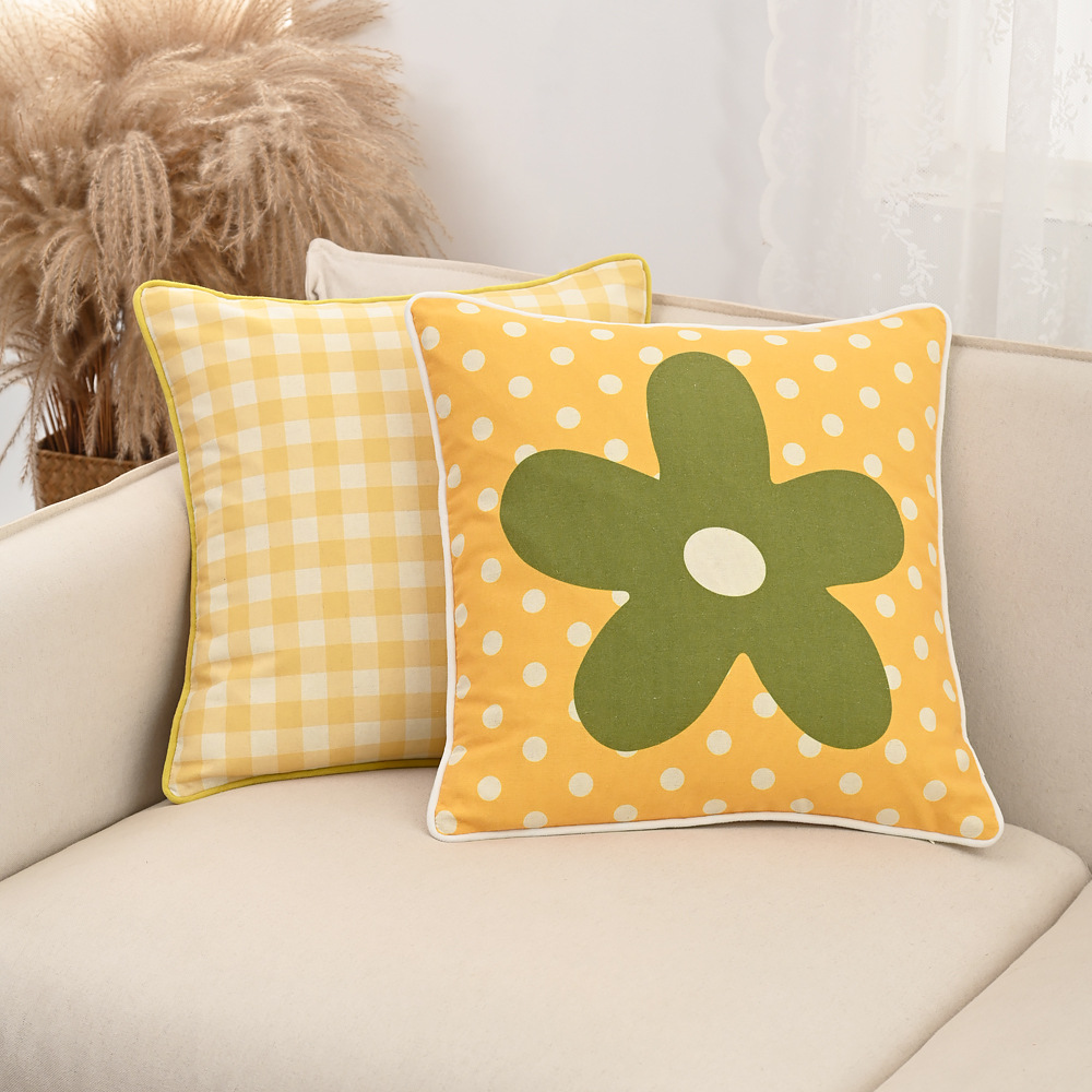 Sweet Polka Dot & Floral Cushion Cover 18x18 Inch Cotton Linen - Image 4
