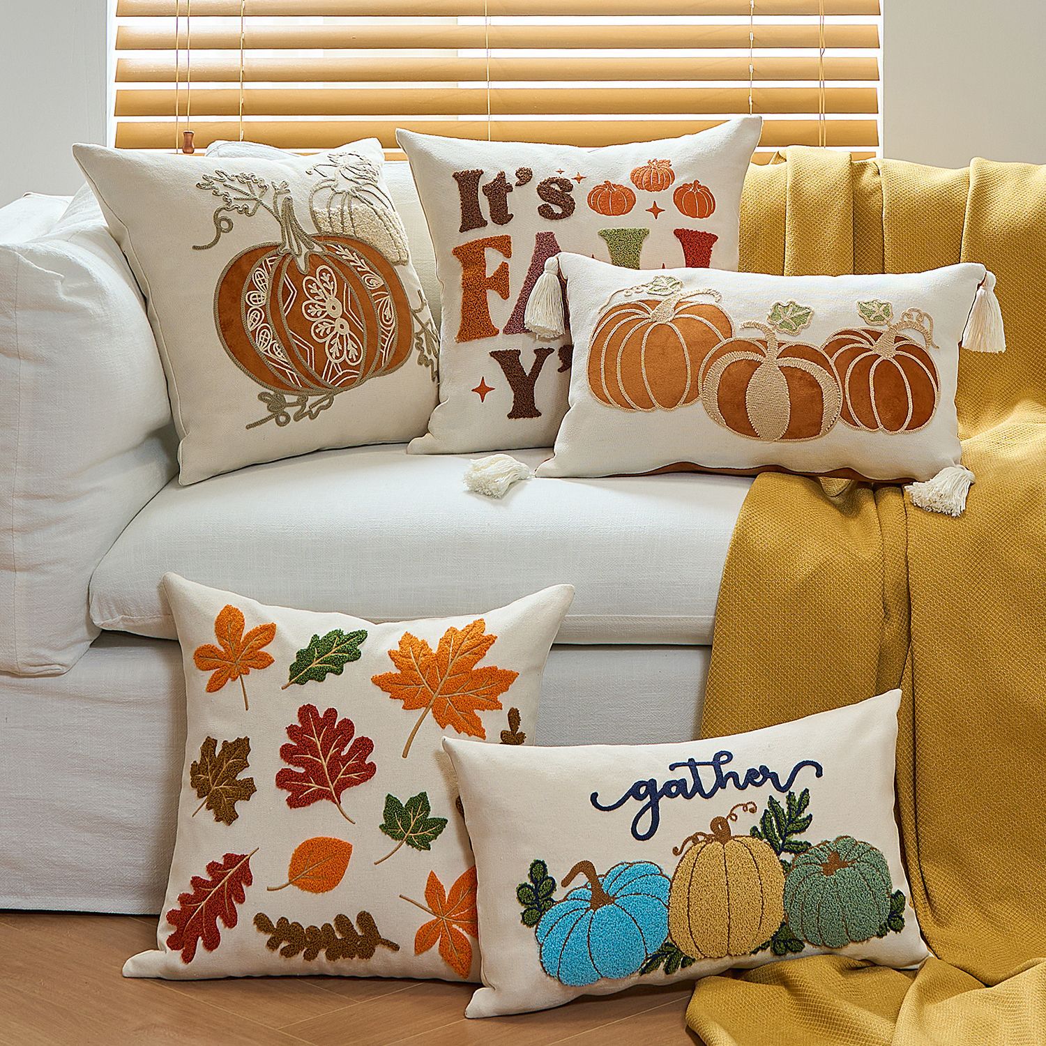 Pumpkin & Maple Leaf Throw Pillow Covers - Festive Cushion Cases - Image 2
