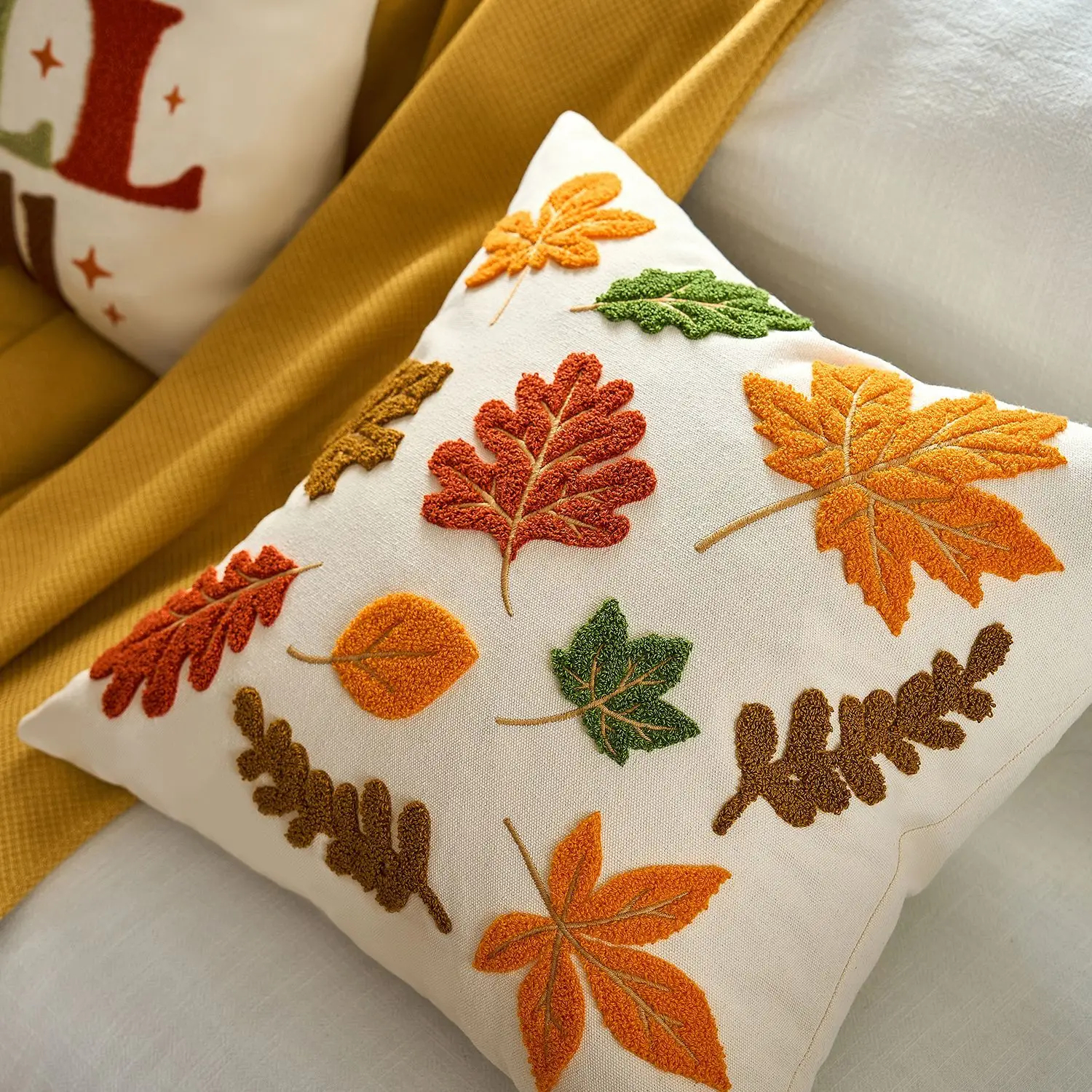 Pumpkin & Maple Leaf Throw Pillow Covers - Festive Cushion Cases - Image 3