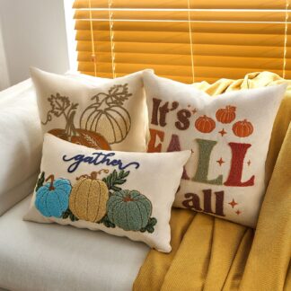 Pumpkin & Maple Leaf Throw Pillow Covers - Festive Cushion Cases