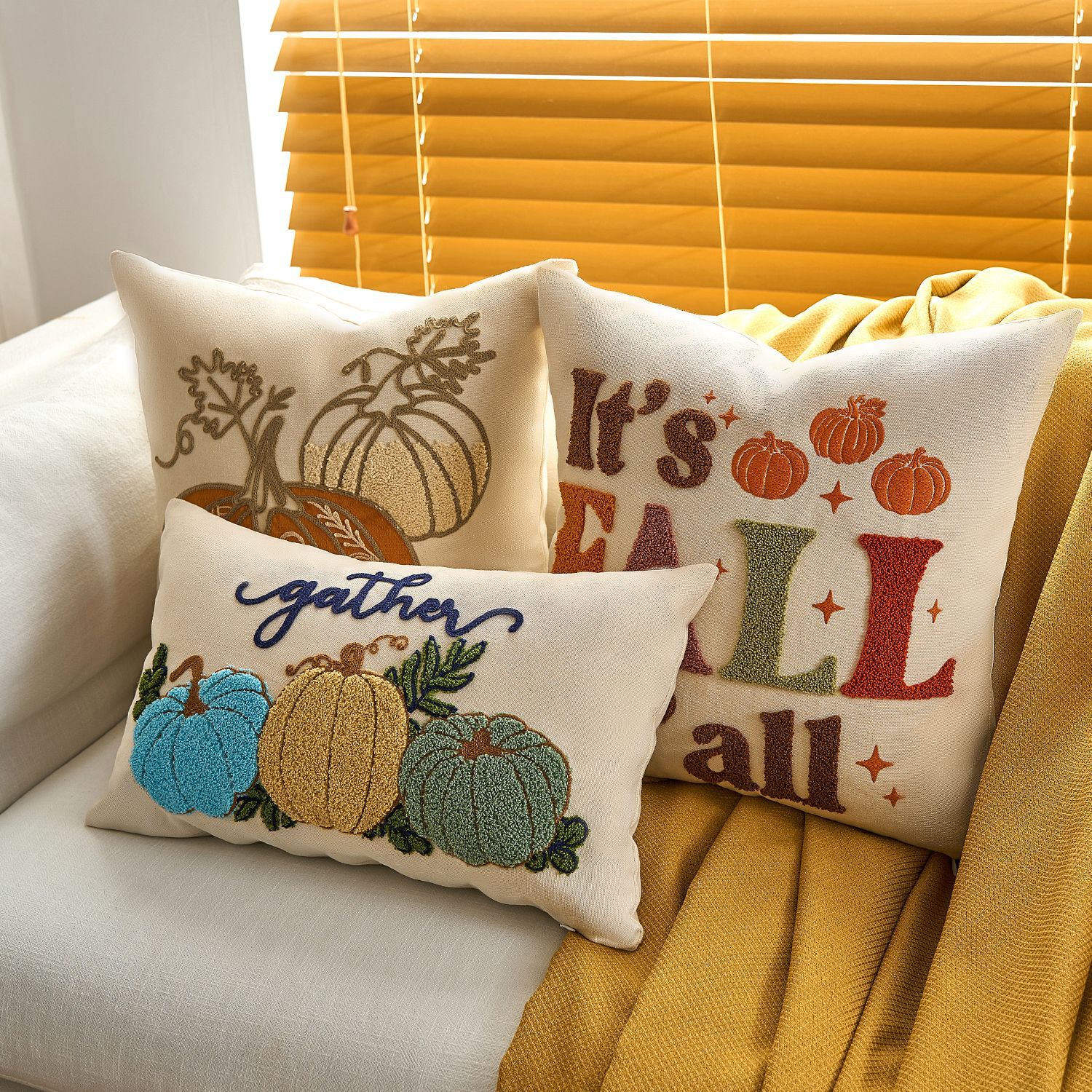 Pumpkin & Maple Leaf Throw Pillow Covers - Festive Cushion Cases
