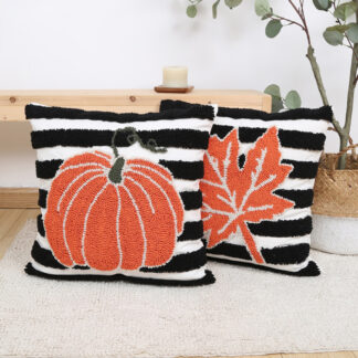 Geometric Tufted Pumpkin Throw Pillow Cover 18x18in – Autumn Harvest Accent Cushion