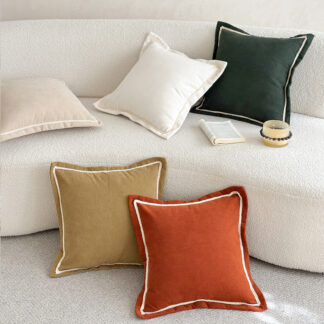 Ribbed Linen Pillow Cover with Embroidered Edges - Stylish Home Decor