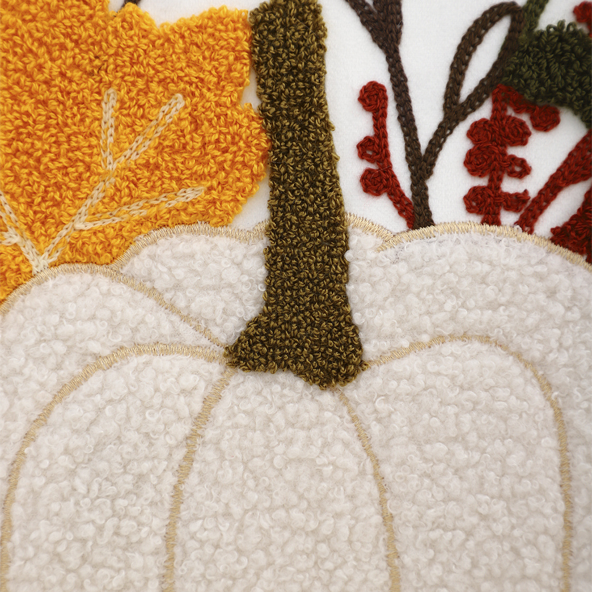 Velvet Fall Pillow Cover with Embroidered Maple Leaf & Pumpkin Design - Image 5