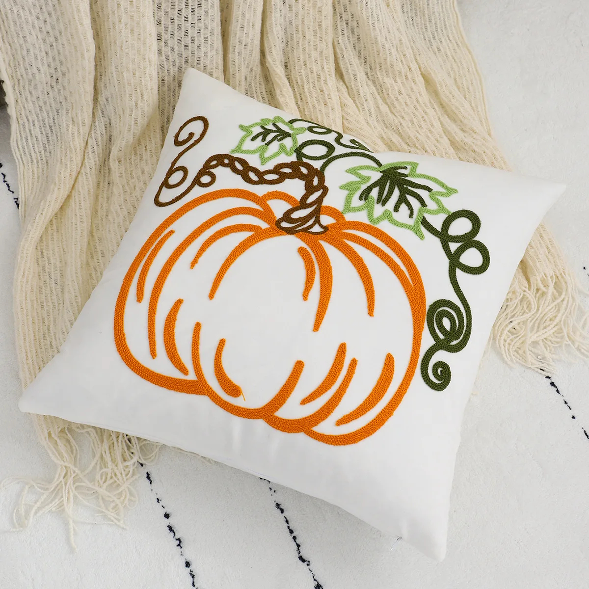 Velvet Pumpkin Throw Pillow Cover with Pumpkin Embroidery - Image 4