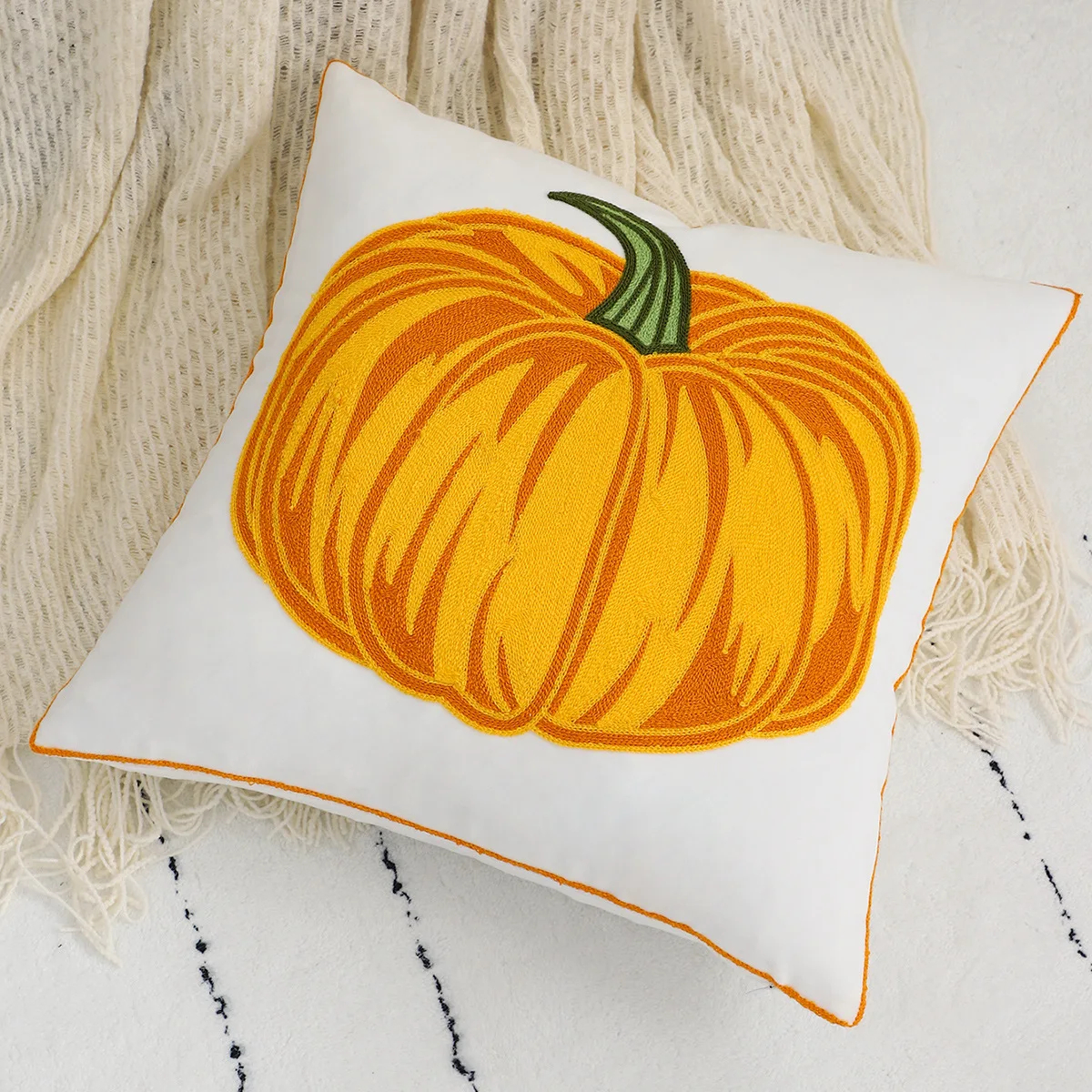 Velvet Pumpkin Throw Pillow Cover with Pumpkin Embroidery - Image 2