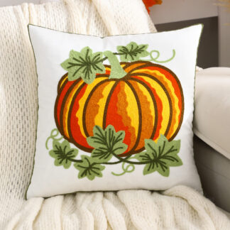 Velvet Pumpkin Embroidered Cushion Cover 18x18 Inch - Soft Decorative Pillowcase