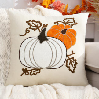 Embroidered Velvet Pumpkin Cushion Cover 18x18 Inch – Cozy Fall Décor