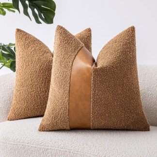 Faux Leather and Boucle Decorative Pillow Cover - Modern Textured Accent