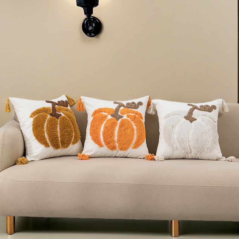 Embroidered Pumpkin Throw Pillowcase - Perfect Fall Decor