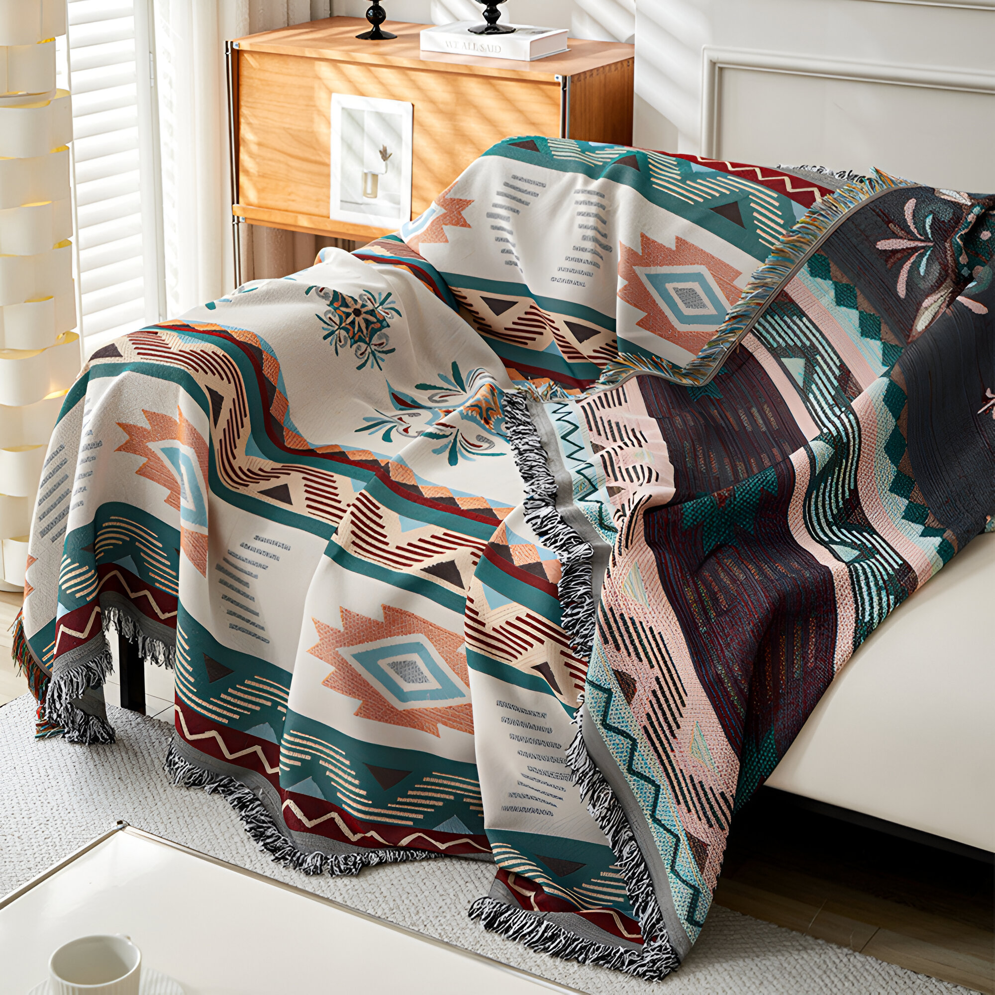Boho Cotton Linen Sofa Cover - Versatile Ethnic Style Blanket - Image 2