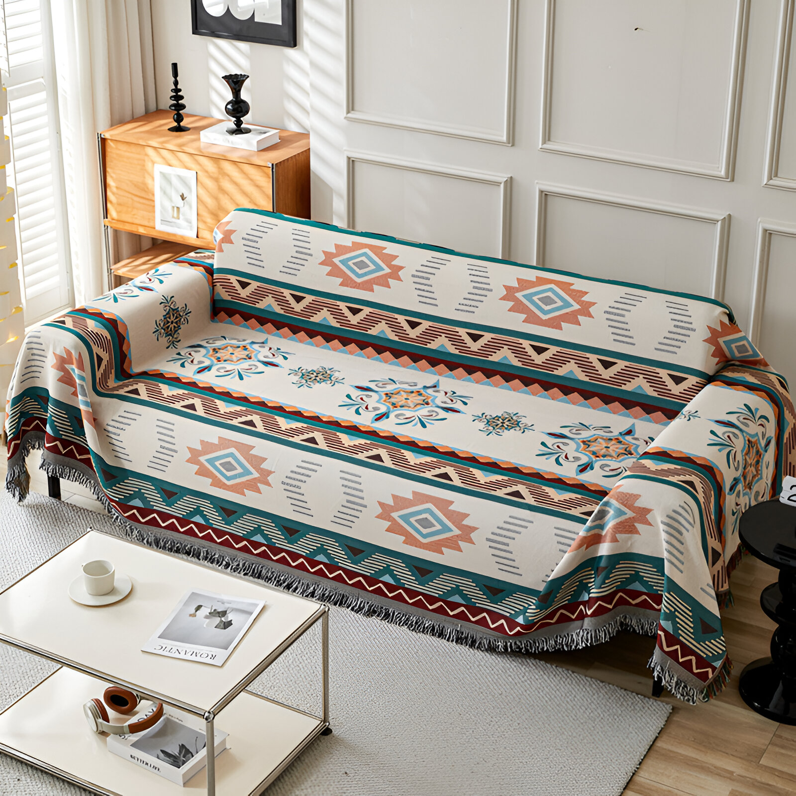 Boho Cotton Linen Sofa Cover - Versatile Ethnic Style Blanket - Image 3
