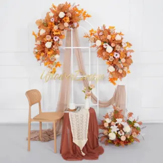 Orange Rose & Maple Leaf Luxury Artificial Flower Row for Wedding Arches & Party Décor