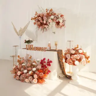 Brown Rose Artificial Flower Row Backdrop Decor