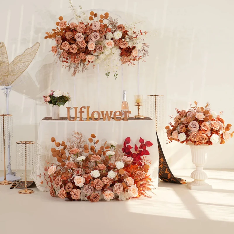 Brown Rose Artificial Flower Row Backdrop Decor - Image 2
