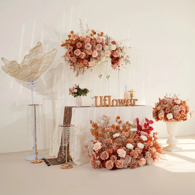 Brown Rose Artificial Flower Row Backdrop Decor - Image 3