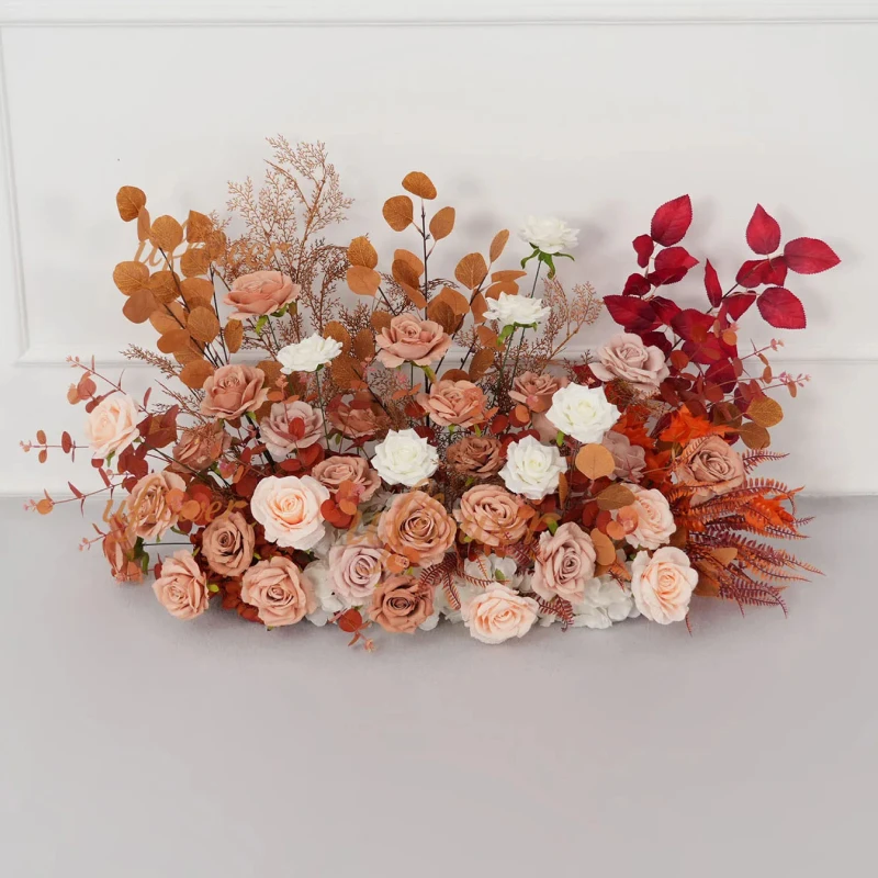 Brown Rose Artificial Flower Row Backdrop Decor - Image 4