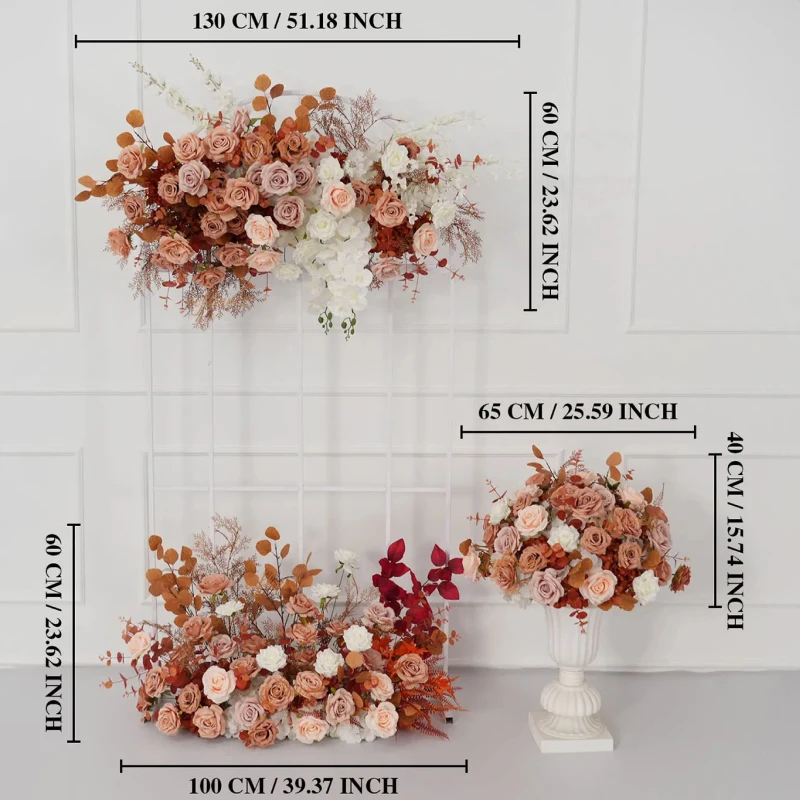 Brown Rose Artificial Flower Row Backdrop Decor - Image 5