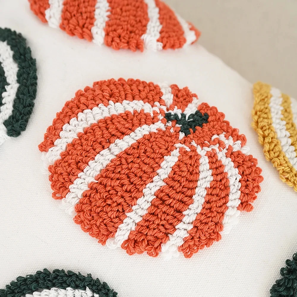 Retro Embroidered Pumpkin Maple Leaf Cushion Cover – Fall Inspired Pillowcase - Image 5