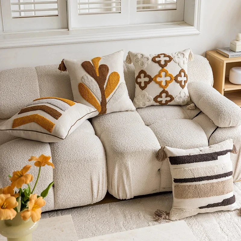 Retro Geometric Embroidered Cotton Canvas Pillow Cover 18x18in - Image 2