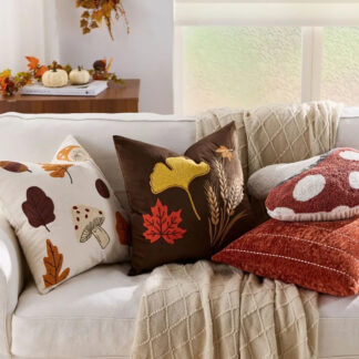 Autumn Harvest Embroidered Pillow Cover 18x18inc – Cozy Fall Home Décor
