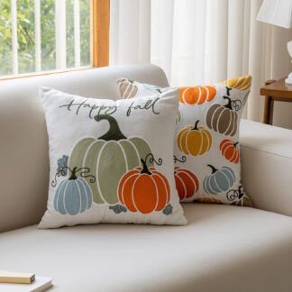 Pumpkin Embroidered Throw Pillow Cover – Cozy Autumn Home Décor