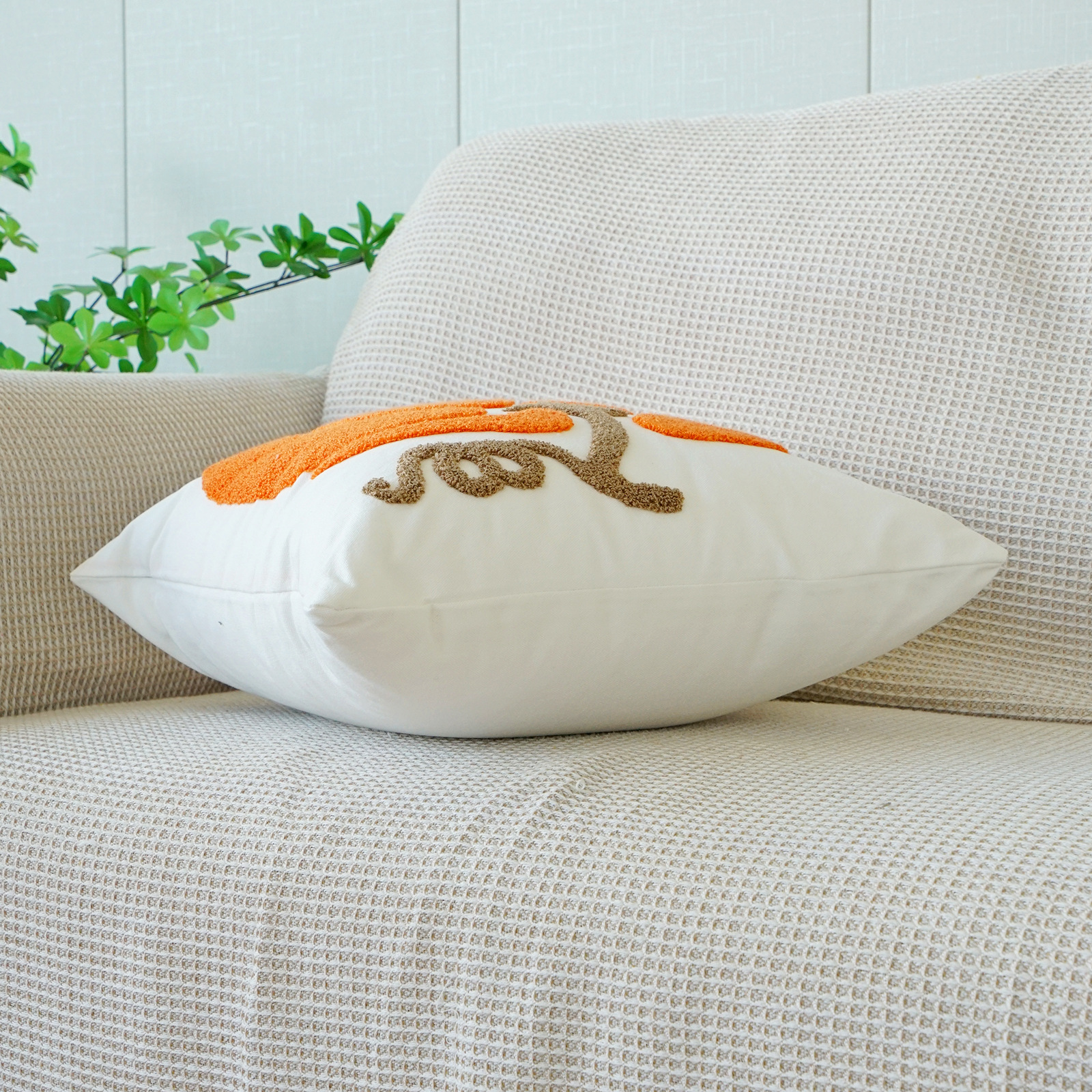 Embroidered Pumpkin Cotton Pillow Cover – 18x18in Autumn Cushion Case - Image 5