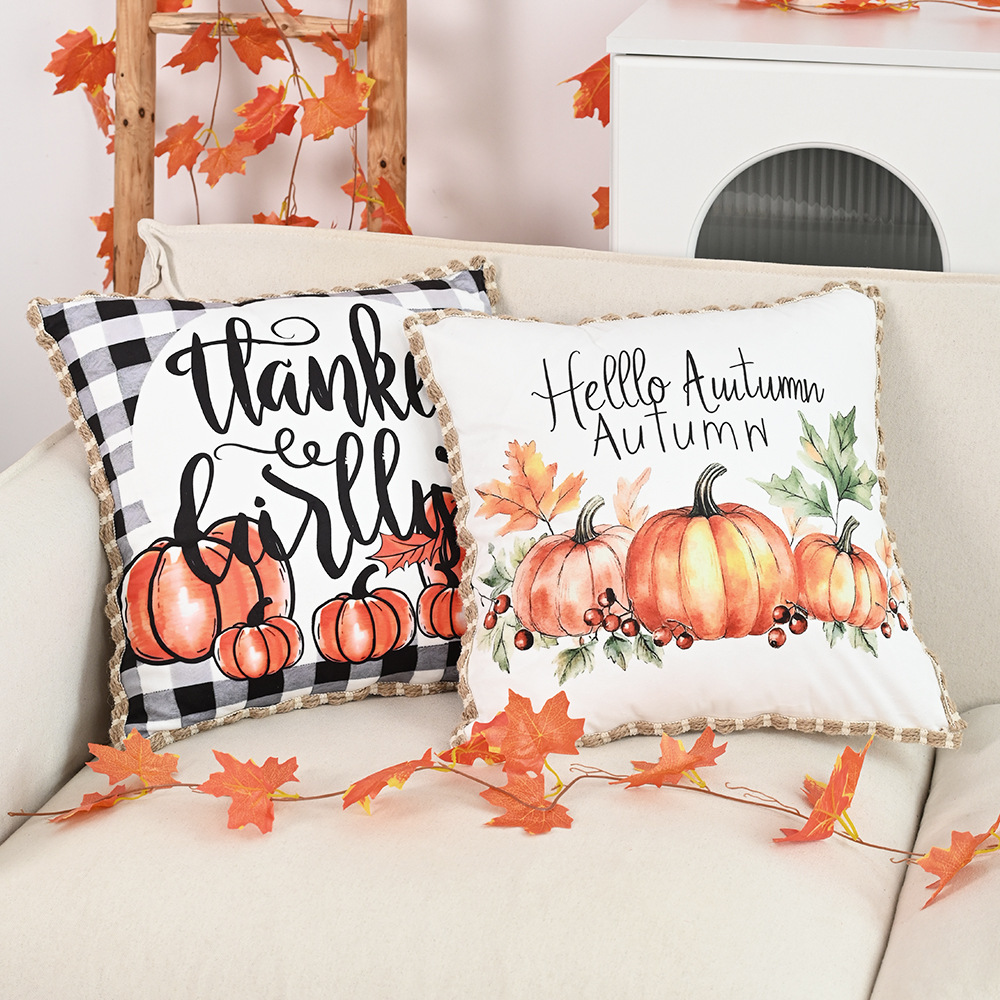 Autumn Pumpkin Lace Cushion Cover 18x18in – Thanksgiving Decor
