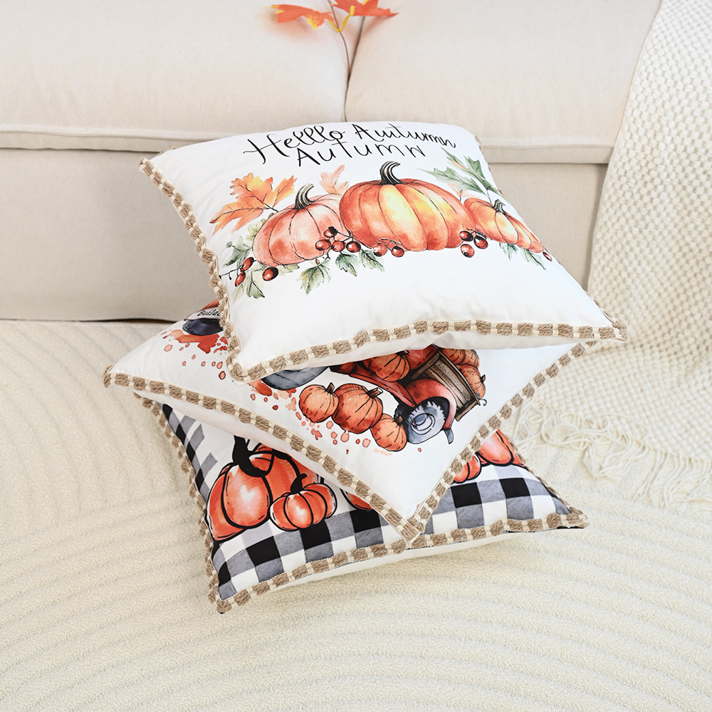 Autumn Pumpkin Lace Cushion Cover 18x18in – Thanksgiving Decor - Image 3
