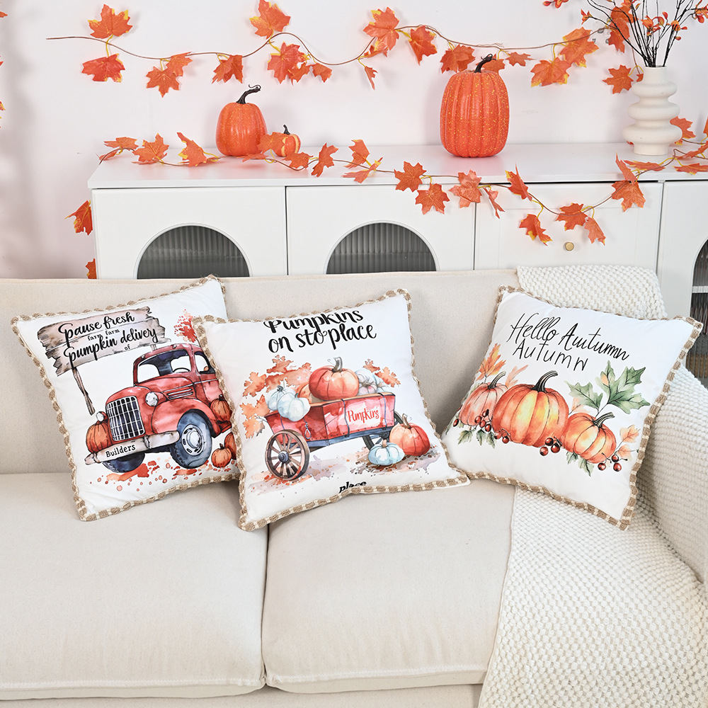 Autumn Pumpkin Lace Cushion Cover 18x18in – Thanksgiving Decor - Image 2