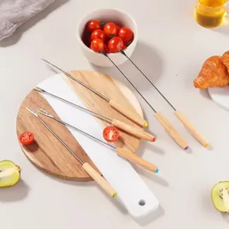 12Pcs Stainless Steel Fondue Fork Set with Wood Handles – Heat Resistant Dessert & Hot Pot Tools