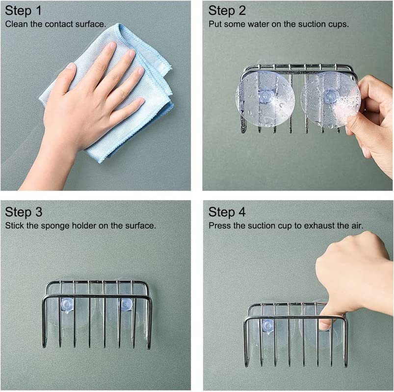 Stainless Steel Self-Draining Sponge Holder with Suction Cup - Image 4