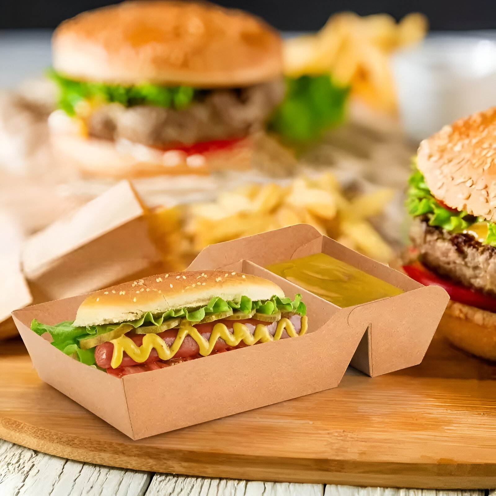 10pcs 2-Compartment Kraft Paper Food Trays - Image 3