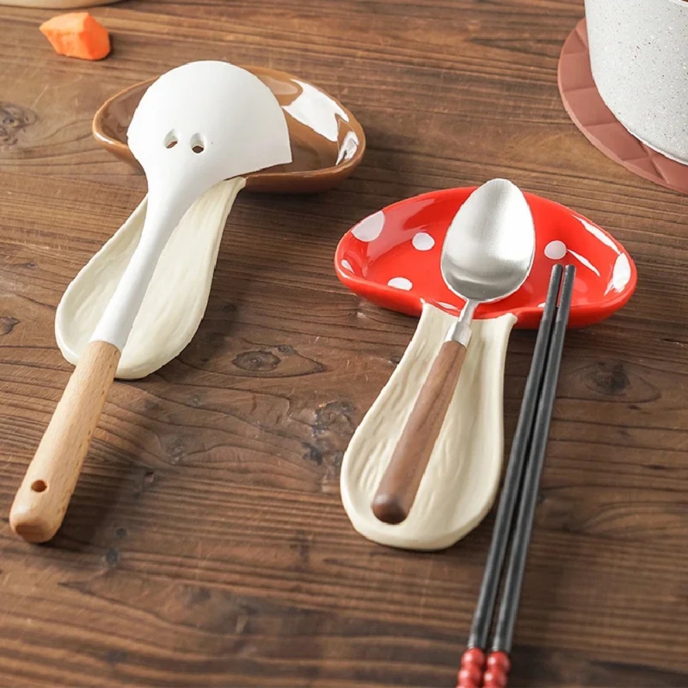 Charming Mushroom Ceramic Spoon & Utensil Holder