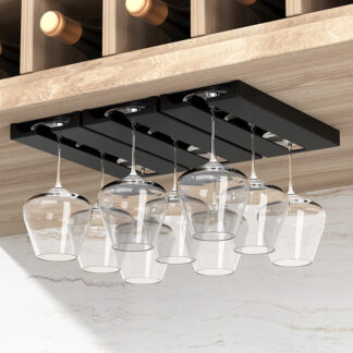Under Cabinet Wine Glass Rack – No-Drill Hanging Cup Holder for Kitchen & Dining