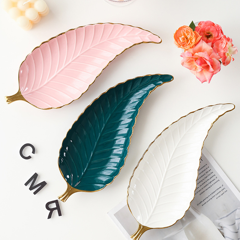 Elegant European Gold Leaf Ceramic Tray
