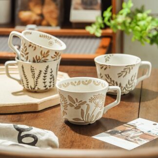 Vintage Embossed Aquatic Ceramic Coffee Mug – Eco-Friendly Home Drinkware