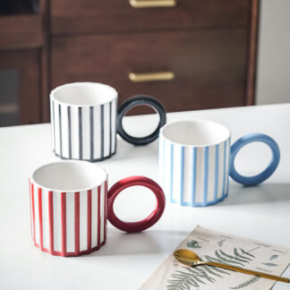 Minimalist Stripe Ceramic Coffee Mug – Large Handle Tea & Coffee Cup Gift