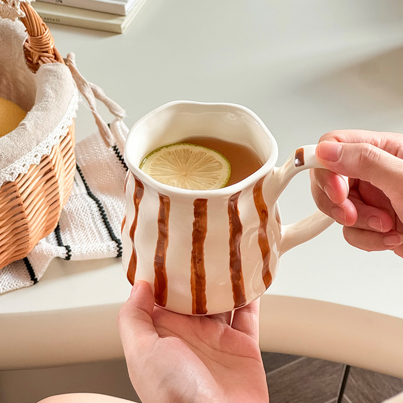 Elegant European Ceramic Striped Coffee Mug - Image 2
