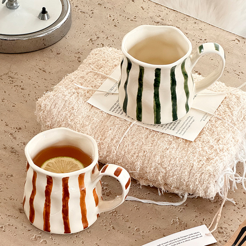 Elegant European Ceramic Striped Coffee Mug - Image 3