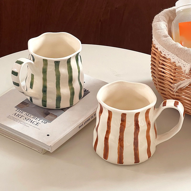 Elegant European Ceramic Striped Coffee Mug - Image 4