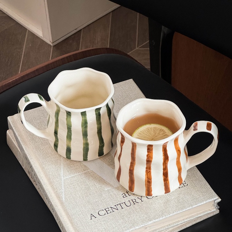 Elegant European Ceramic Striped Coffee Mug