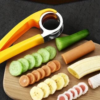 Stainless Steel Hot Dog & Banana Slicer – Multi-Fruit Cutter with Yellow Handle
