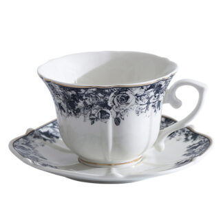 Elegant Nordic Blue & White Porcelain Coffee Mug with Gold Rim